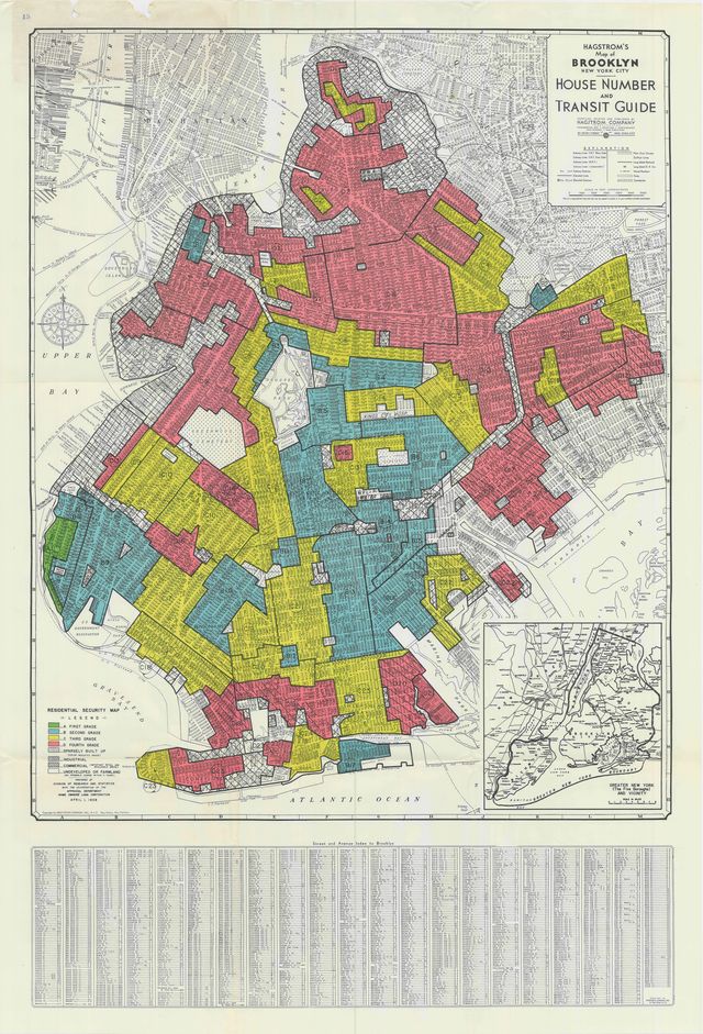 A map of Brooklyn. Neighborhoods are shaded in different colors.